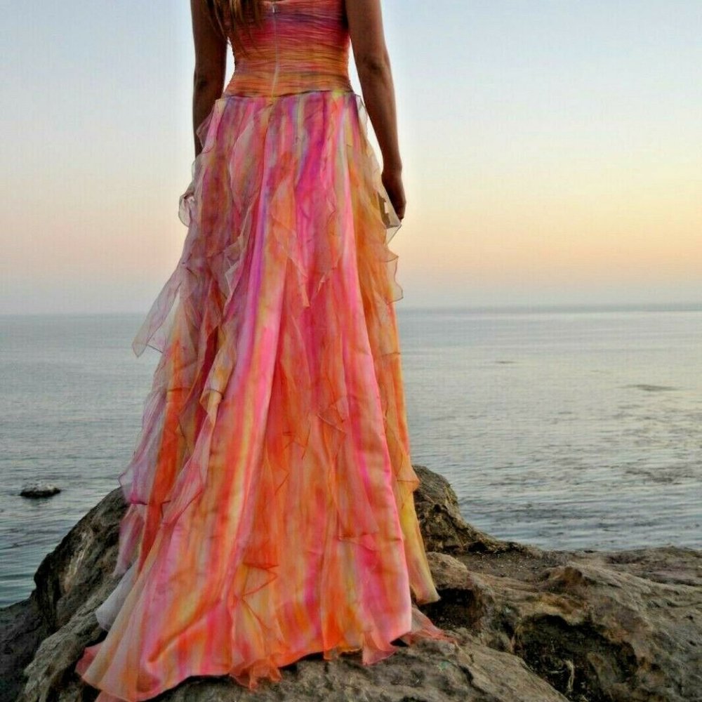 New Bohemian Prom Wedding Dress formal Gala Gown Pink yellow orange purple 6 8 M
